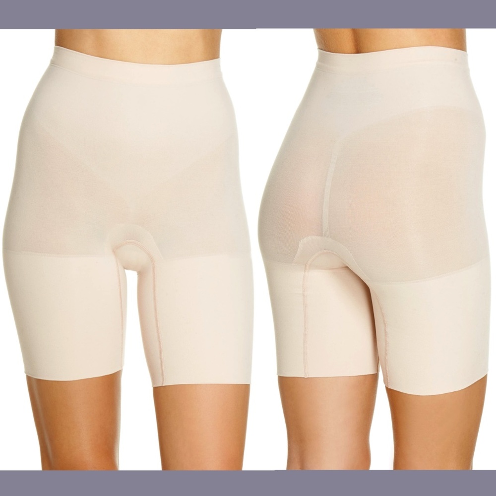 USED/STAINED Spanx‎ [ Small ] Mid-Thigh Power Shaping Shorts in Soft Nude